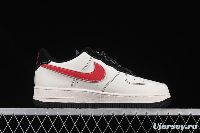 Nike Air Force 1 '07 Low Stussy Collaboration Black Stitch Red Swoosh Casual Sneakers - XS1958-518