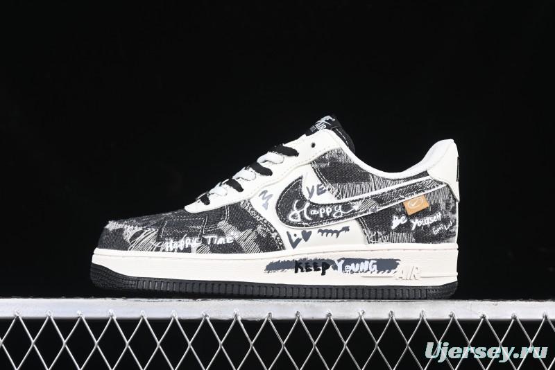 Nike Air Force 1 '07 Low "Black Jeans" Graffiti Casual Sneakers - FB0607-660