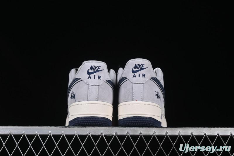 Nike Air Force 1 '07 Low Stussy Collaboration Grey Blue Swoosh Casual Sneakers - XZ3318-088