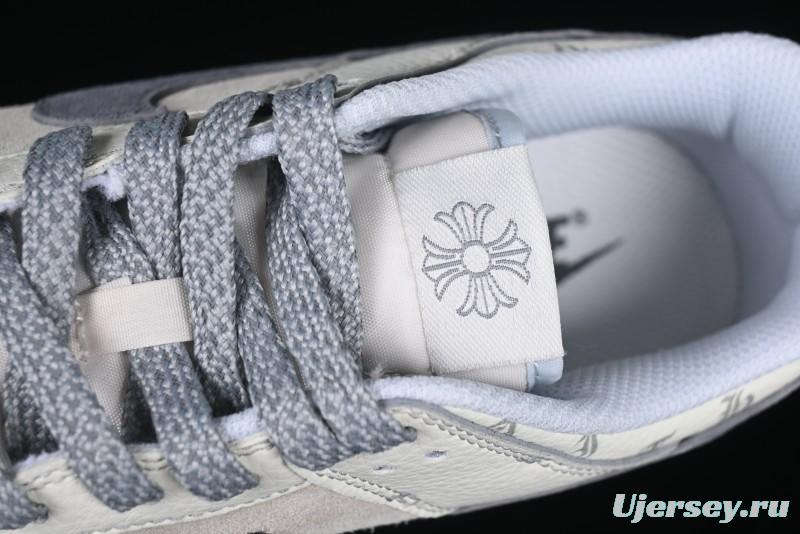 Nike SB Dunk Low Chrome Hearts Collaboration Cross Print Grey Swoosh Anniversary Custom Low-Top Casual Sneakers - DJ2024-064