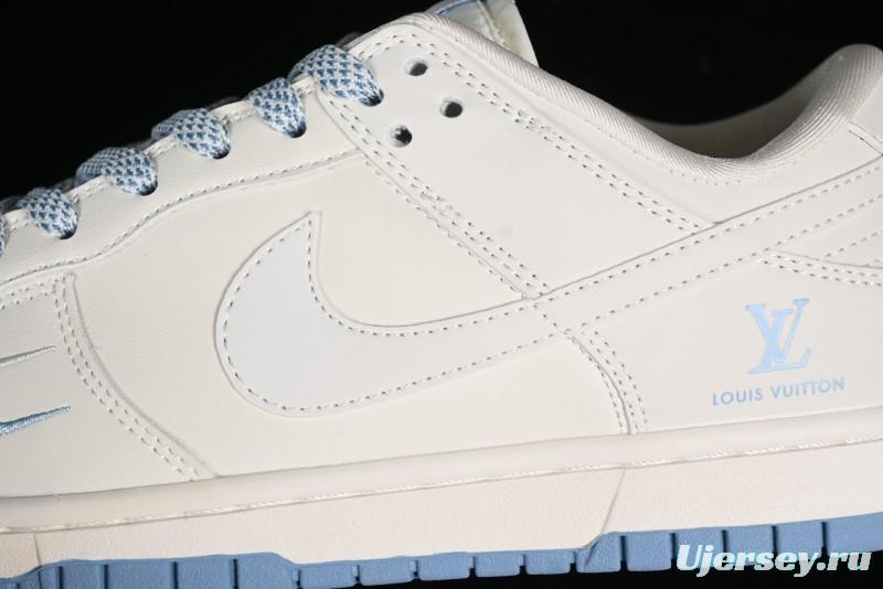 Nike SB Dunk Low LV Collaboration - Double Swoosh Beige Blue Anniversary High-End Custom Low-Top Casual Skate Shoes - XX2025-308