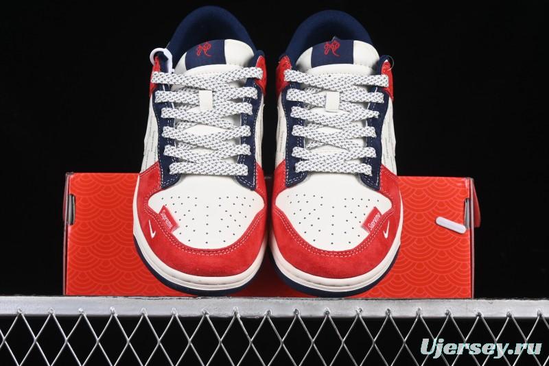 Nike SB Dunk Low Supreme Collaboration - China Red with 3D White Swoosh Anniversary Custom Low-Top Casual Sneakers - FC1688-209