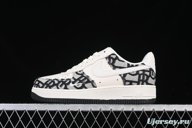 Nike Air Force 1 '07 Low Dior Collaboration Black Pattern Low-Top Casual Sneakers - DF0188-028