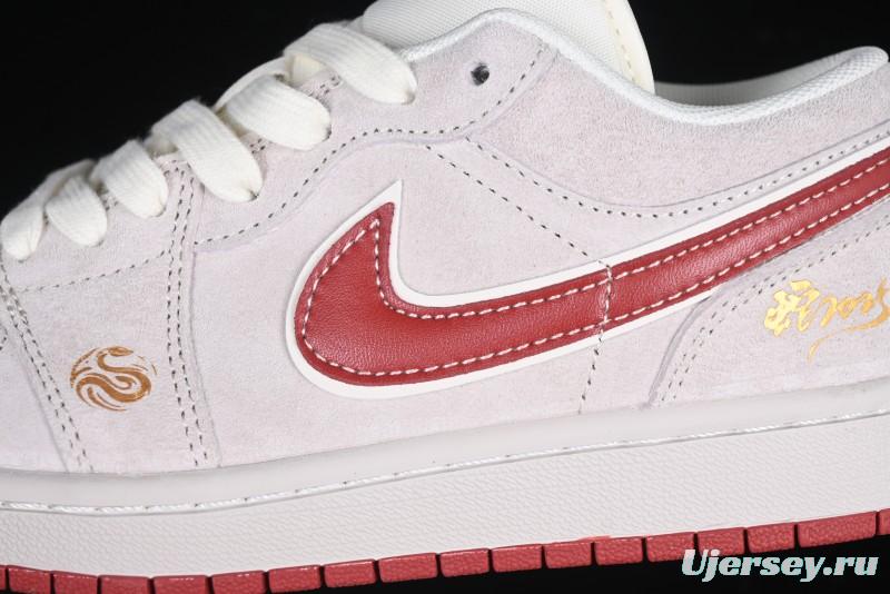 Nike Air Jordan 1 Low Retro Basketball Shoes Snake Year Limited Edition with Red Swoosh - XX3318-513
