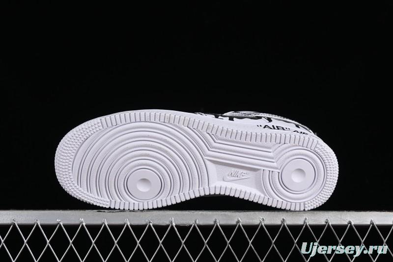 Nike Air Force 1 '07 Low Casual Sneakers with Black and White Hand-Drawn Manga Design - CW2288-811