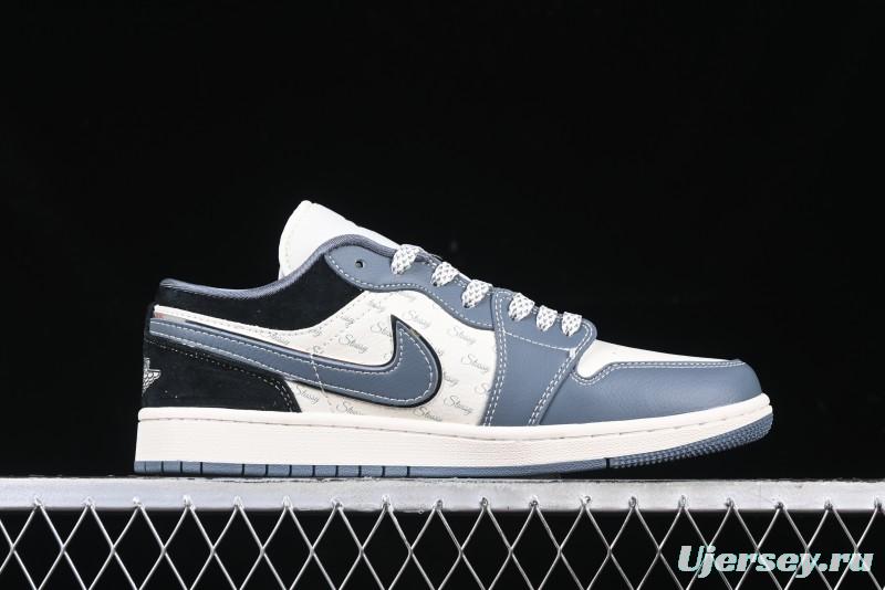 Nike Air Jordan 1 Low Stussy Collaboration - Grey Swoosh Retro Basketball Shoes - XX3318-503