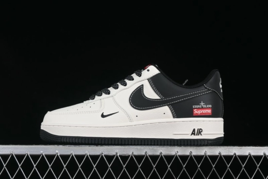 Nike Air Force 1 '07 Low Stone Island x Supreme Collaboration Beige Black Patchwork Low-Top Casual Sneakers - HH7518-042