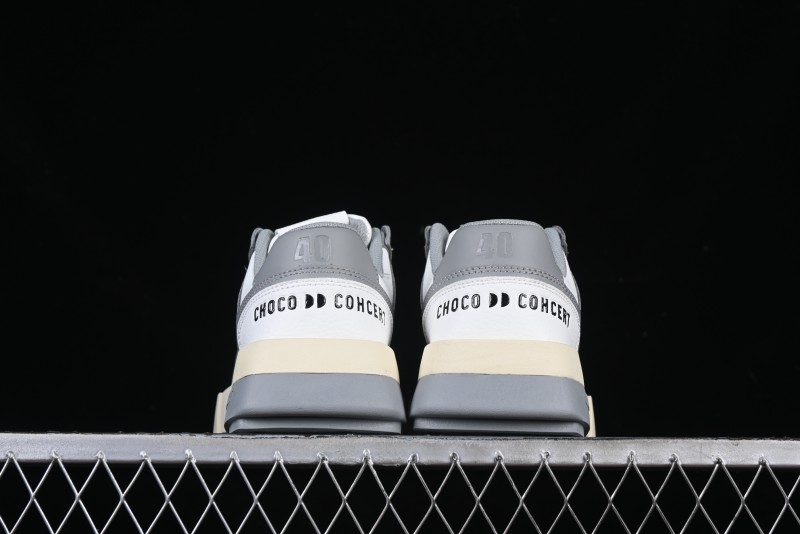 Choco Concert Leather Round Square Asymmetric Fashion Sneakers White Gray - AJE5