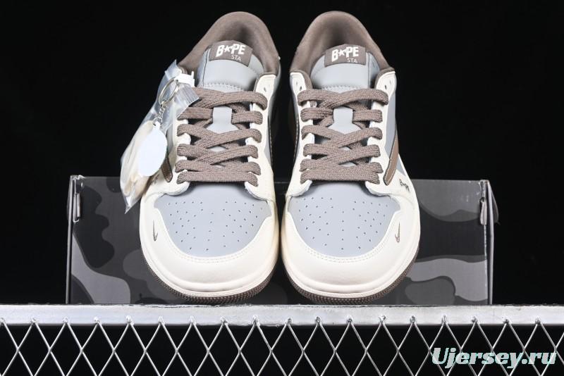 Nike Travis Scott x Fragment Design x Air Jordan 1 Low OG SP AJ1 Bape Collaboration Tea Brown Low-Top Casual Sneakers - BB6511-627