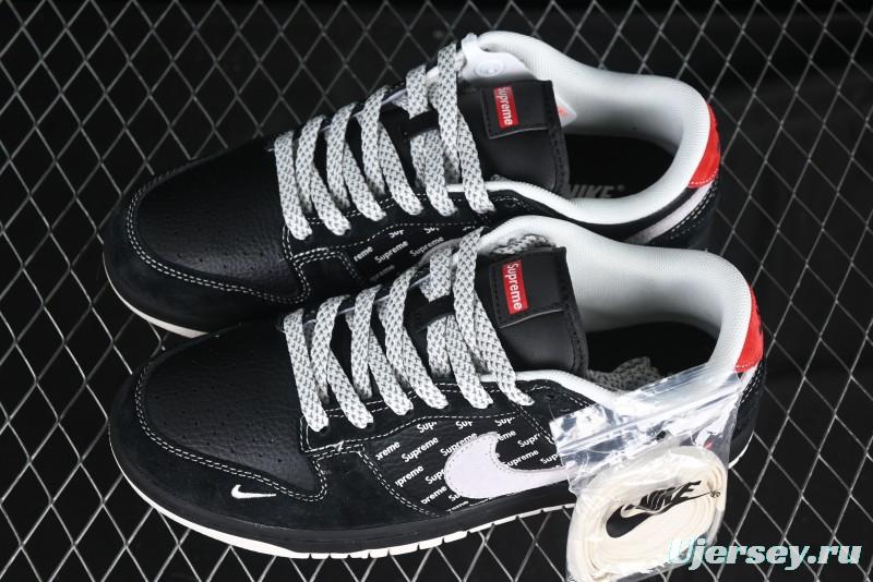 Nike SB Dunk Low Supreme Collaboration Black Grey Swoosh Anniversary Custom Low-Top Casual Skate Shoes - XS1086-011