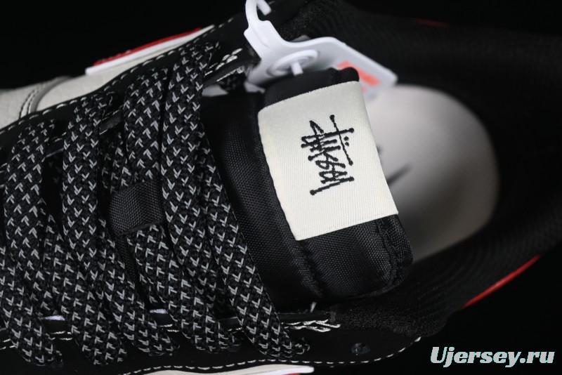 Nike Air Force 1 '07 Low Stussy Collaboration Black Stitch Red Swoosh Casual Sneakers - XS1958-518