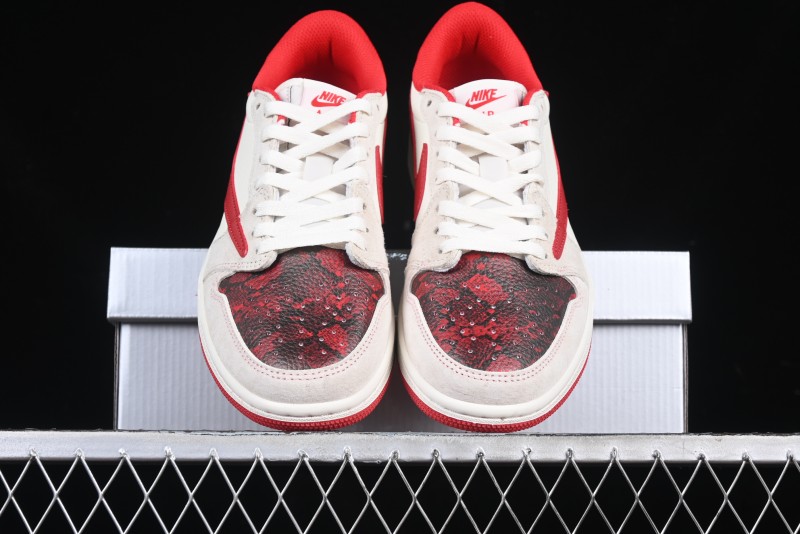 Nike Travis Scott x Fragment Design x Air Jordan 1 Low OG SP AJ1 Supreme Collaboration China Red Low-Top Casual Sneakers - DM7866-076
