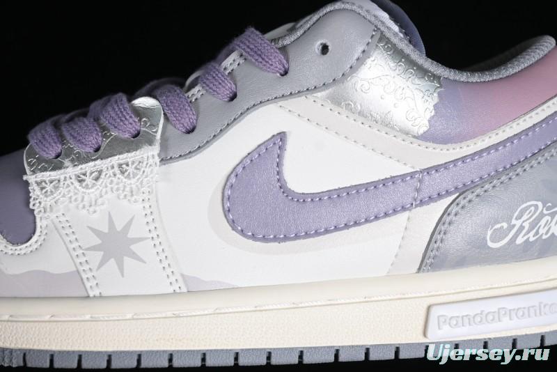 Nike Air Jordan 1 Low AJ1 Retro Basketball Shoes with Panda Mischief Modern Floral Design - 553560-053