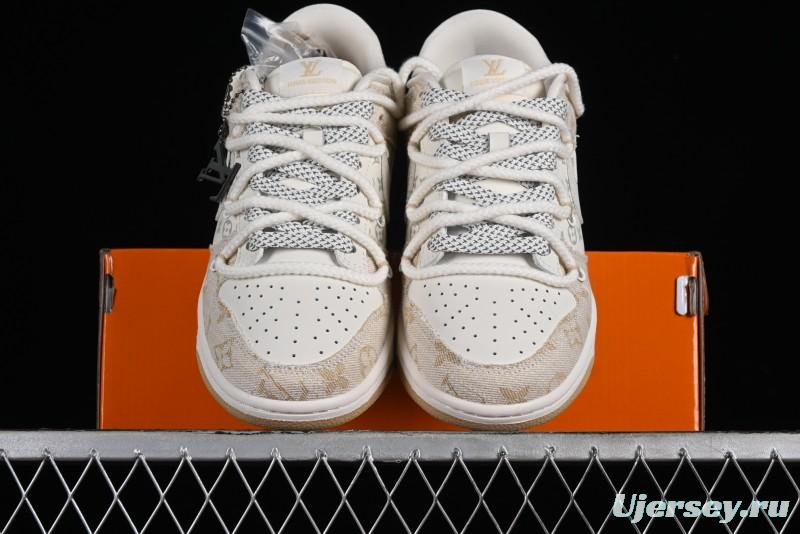 Nike SB Dunk Low LV Collaboration - Yellow Denim Print Anniversary High-End Custom Low-Top Casual Sneakers - SJ2068-247