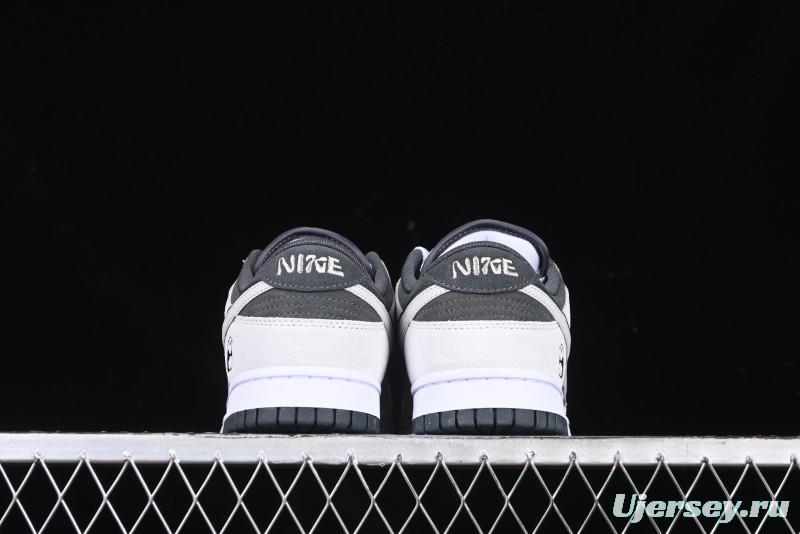 Nike Dunk Low 85 Double Swoosh Series White Grey Panda SB Low Top Casual Skate Shoes - HV1800-101