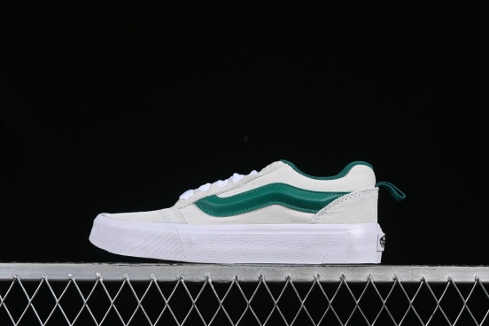 Classic Vans Old Skool Skate Sneakers - Green Stripe on Off-White Canvas
