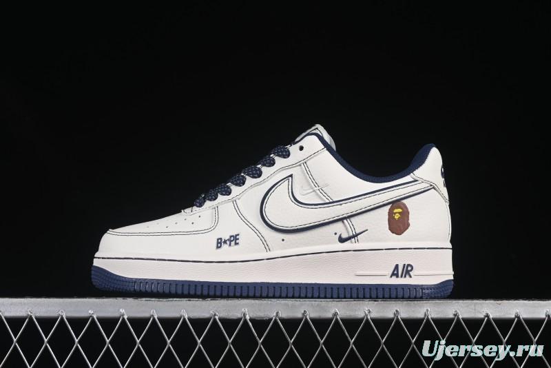 Nike Air Force 1 '07 Low Bape Collaboration Off-White Navy Blue Casual Sneakers - HH7518-066