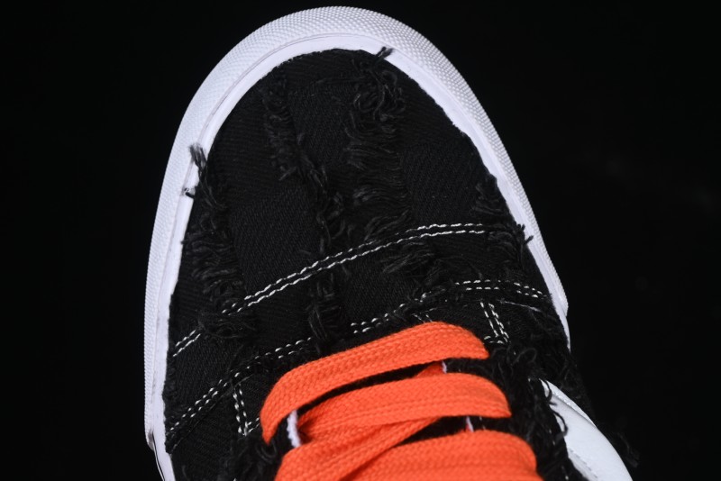 Vans Old Skool Distressed Black Canvas Sneakers with Orange Accents