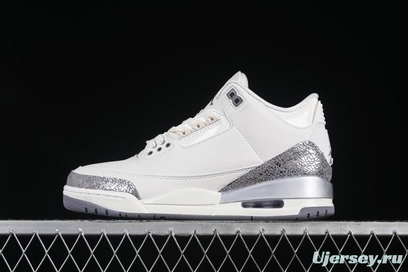 Nike Air Jordan 3 Retro Sneakers Sail Metallic Silver with Elephant Print Accents - CK9246-100