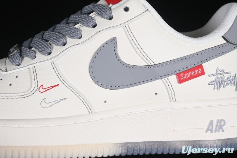Nike Air Force 1 '07 Low Stussy Collaboration Dual-Tone Grey Swoosh Casual Sneakers - HH7518-037
