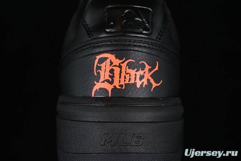 NY Yankees Black Leather Sneakers with Bold Orange Logo