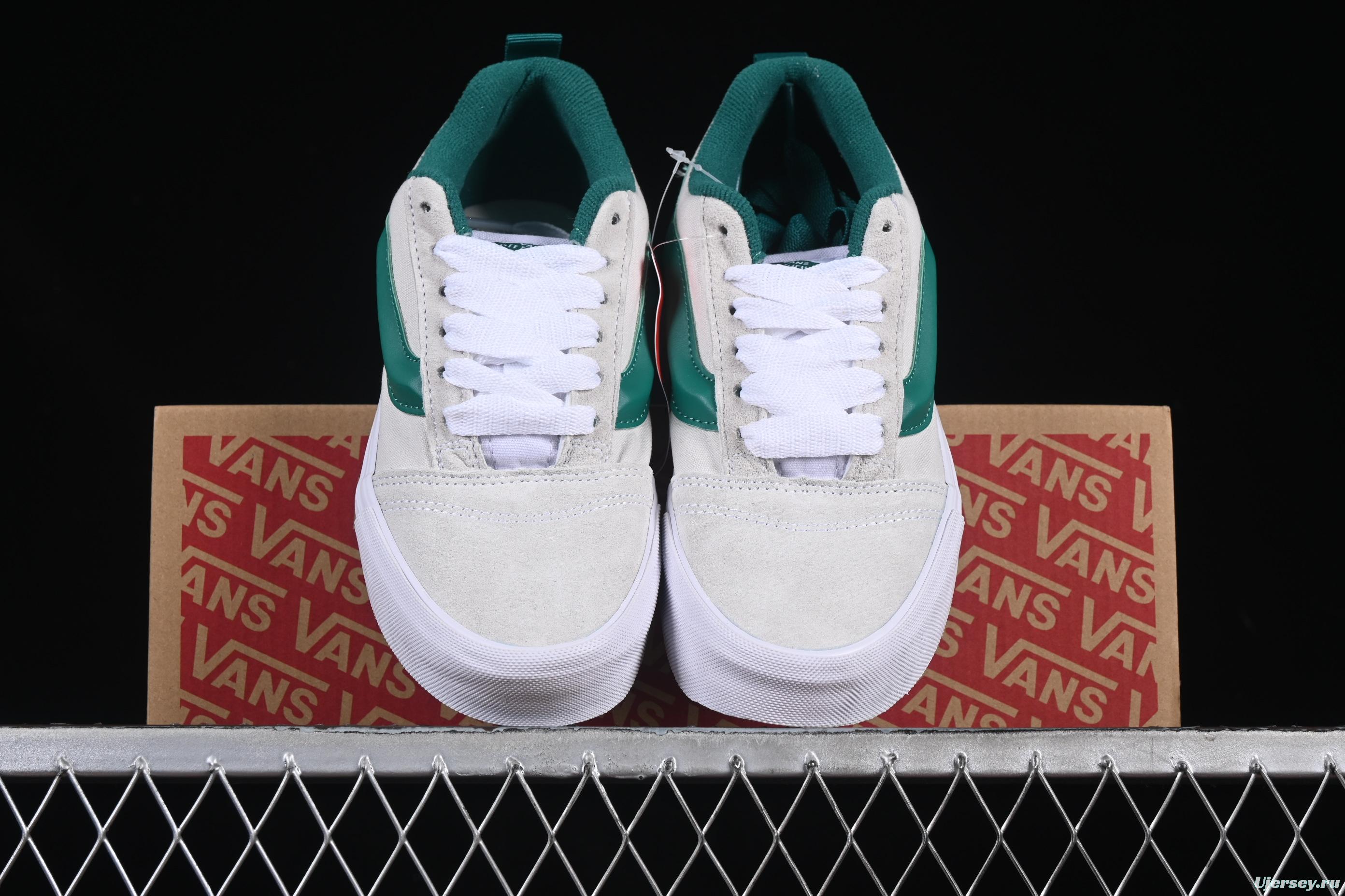 Classic Vans Old Skool Skate Sneakers - Green Stripe on Off-White Canvas