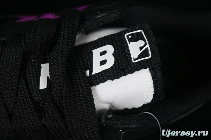 NY Yankees Black Leather Sneakers with Bold Pink Logo