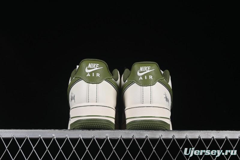 Nike Air Force 1 '07 Low Stussy Collaboration Dual-Tone Beige Green Casual Sneakers with Strap - XS1958-525
