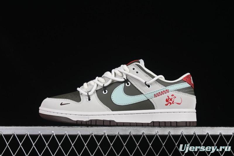 Nike SB Dunk Low Year of the Snake Special Edition with Strap Gray Green Blue Swoosh Anniversary Custom Low-Top Casual Skate Shoes - YX5066-289