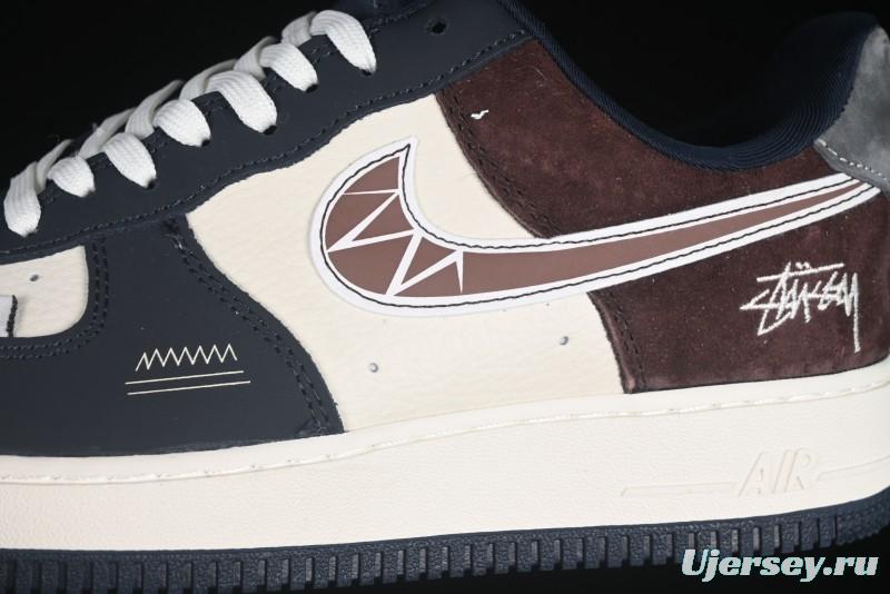 Nike Air Force 1 '07 Low Stussy Collaboration White Blue Chocolate Low-Top Casual Sneakers - KK1988-061