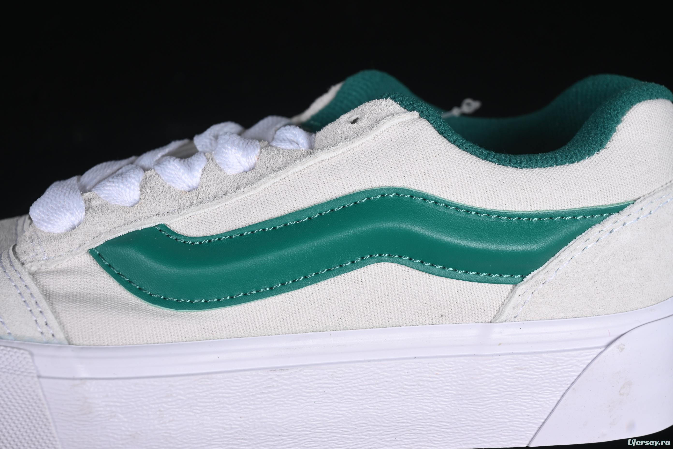 Classic Vans Old Skool Skate Sneakers - Green Stripe on Off-White Canvas