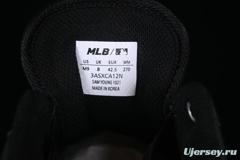 NY Yankees Black Leather Sneakers – Bold Orange Logo Edition