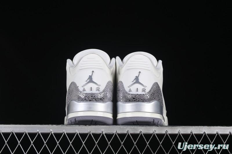 Nike Air Jordan 3 Retro Sneakers Sail Metallic Silver with Elephant Print Accents - CK9246-100