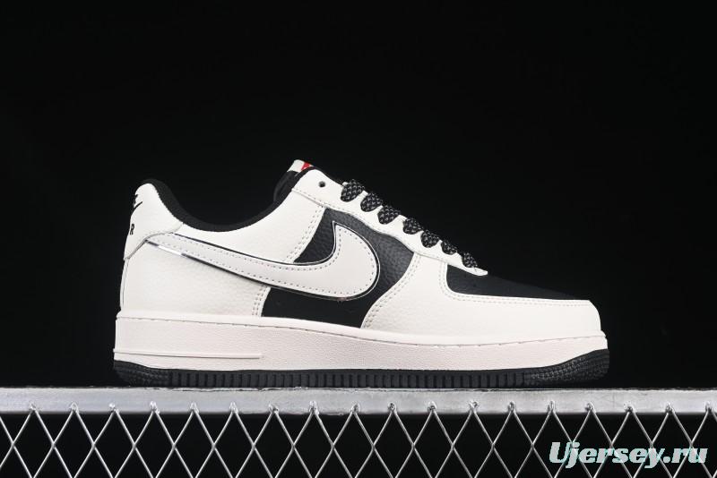 Nike Air Force 1 '07 Low Supreme Collaboration Beige Black Spliced Casual Sneakers with Strap - HH7518-056
