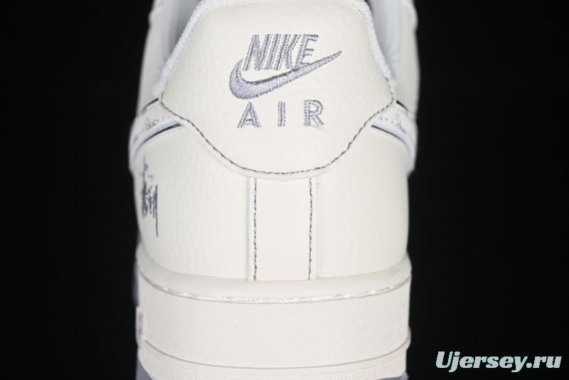 Nike Air Force 1 '07 Low Stussy Collaboration Grey Swoosh Casual Sneakers - HH7518-041
