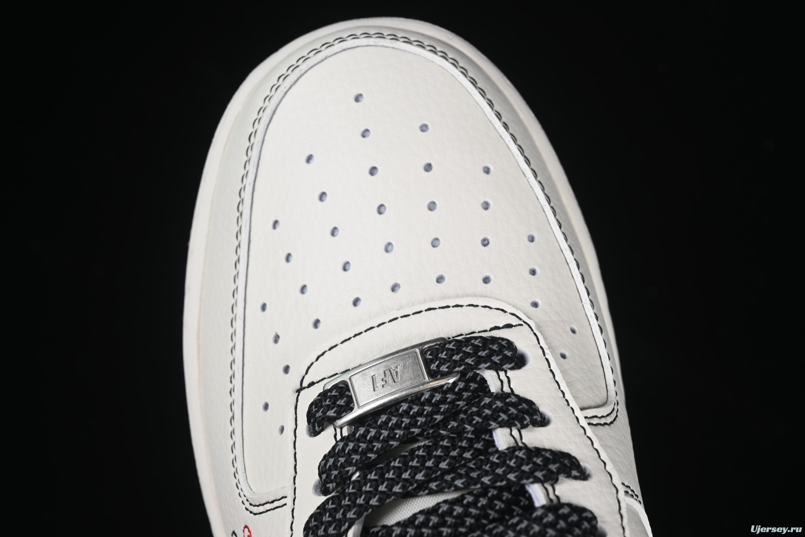 Nike Air Force 1 '07 Low Stussy Collaboration Black Dual-Tone Embroidery Casual Sneakers - HH7518-036