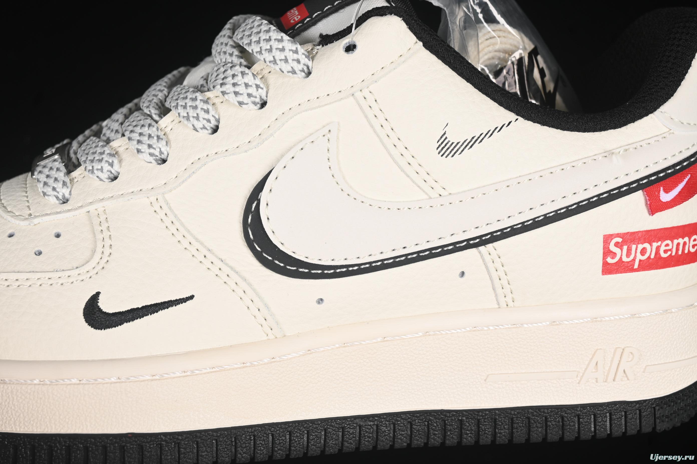 Nike Air Force 1 '07 Low Supreme Collaboration White Black Double Swoosh Casual Sneakers - XS1958-545