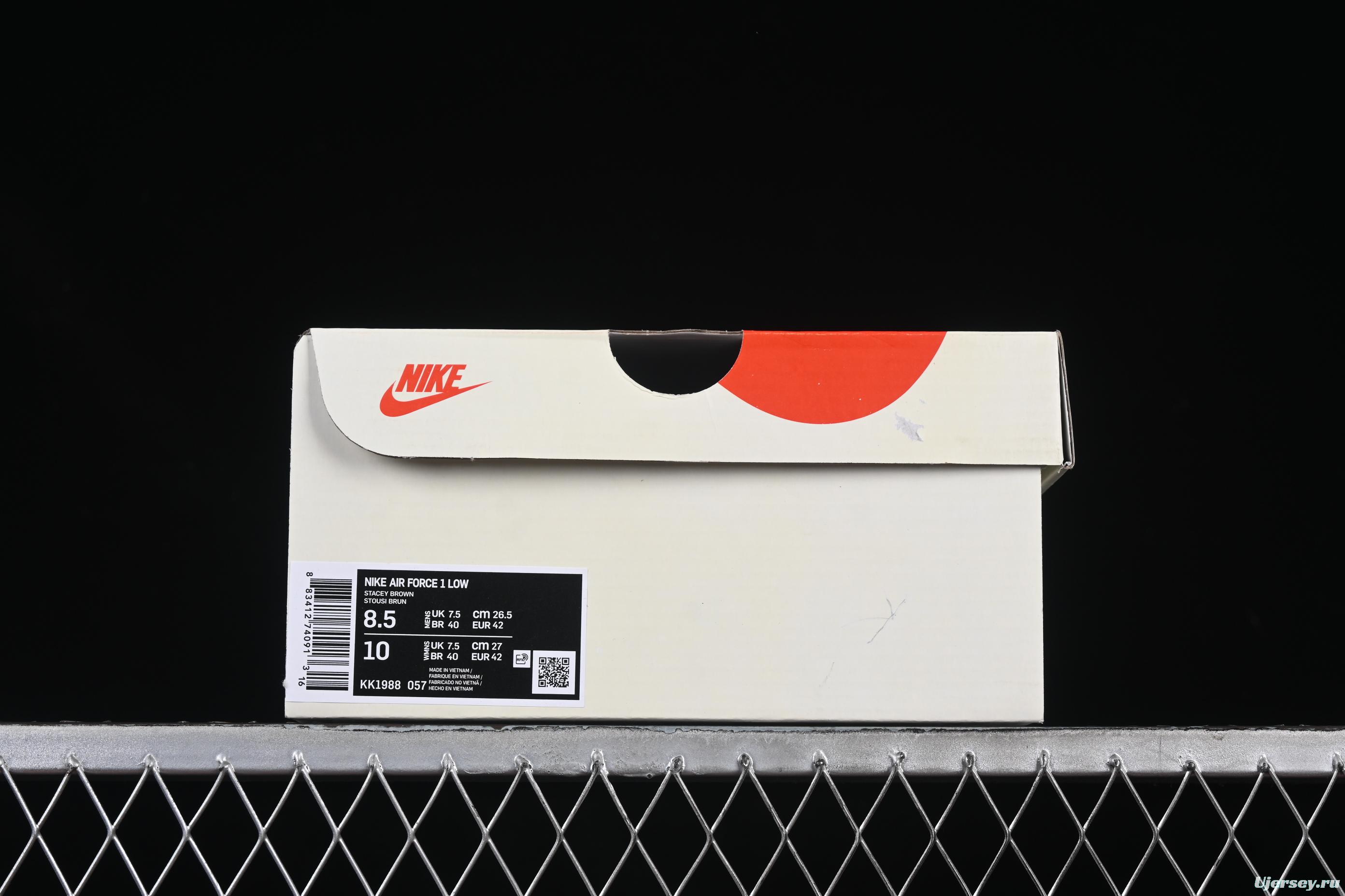 Nike Air Force 1 '07 Low Stussy Collaboration Red Tail Chocolate Low-Top Casual Sneakers - KK1988-057