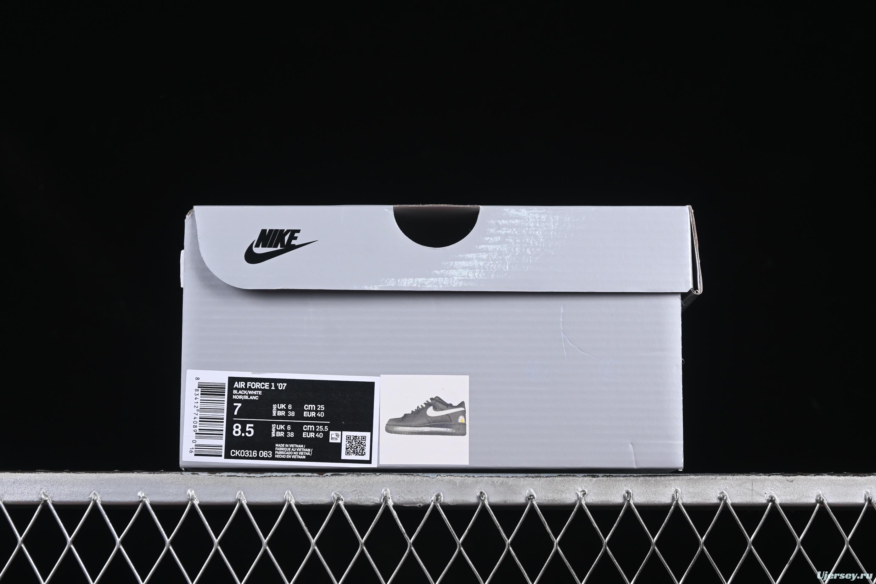 Nike Air Force 1'07 Low Casual Sneakers with 2D Daisy Black White Graffiti Hand-Painted Design - CK0316-063