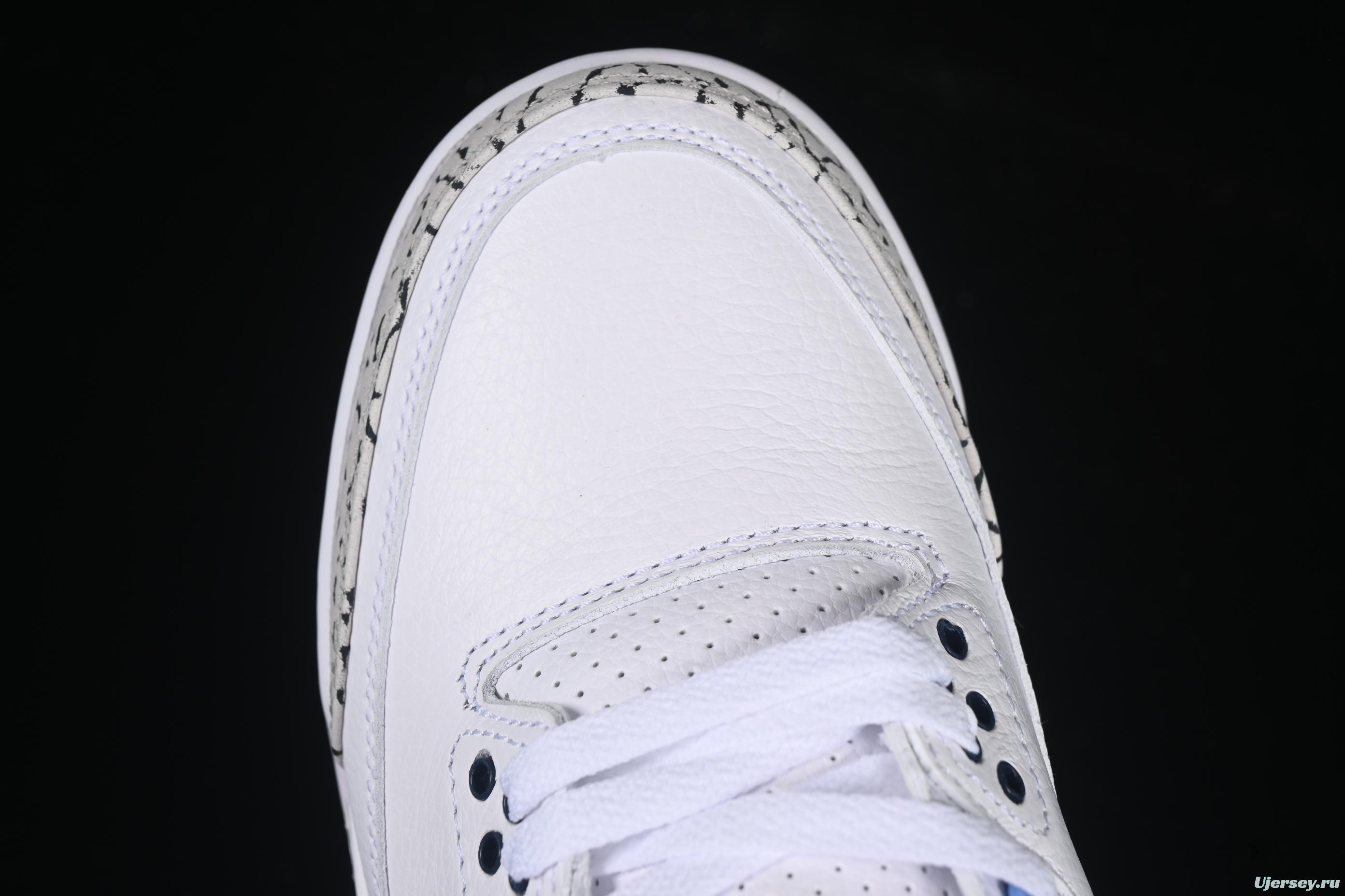 Nike Air Jordan 3 Retro UNC White Blue Cracked Leather Basketball Shoes - CT8532-104