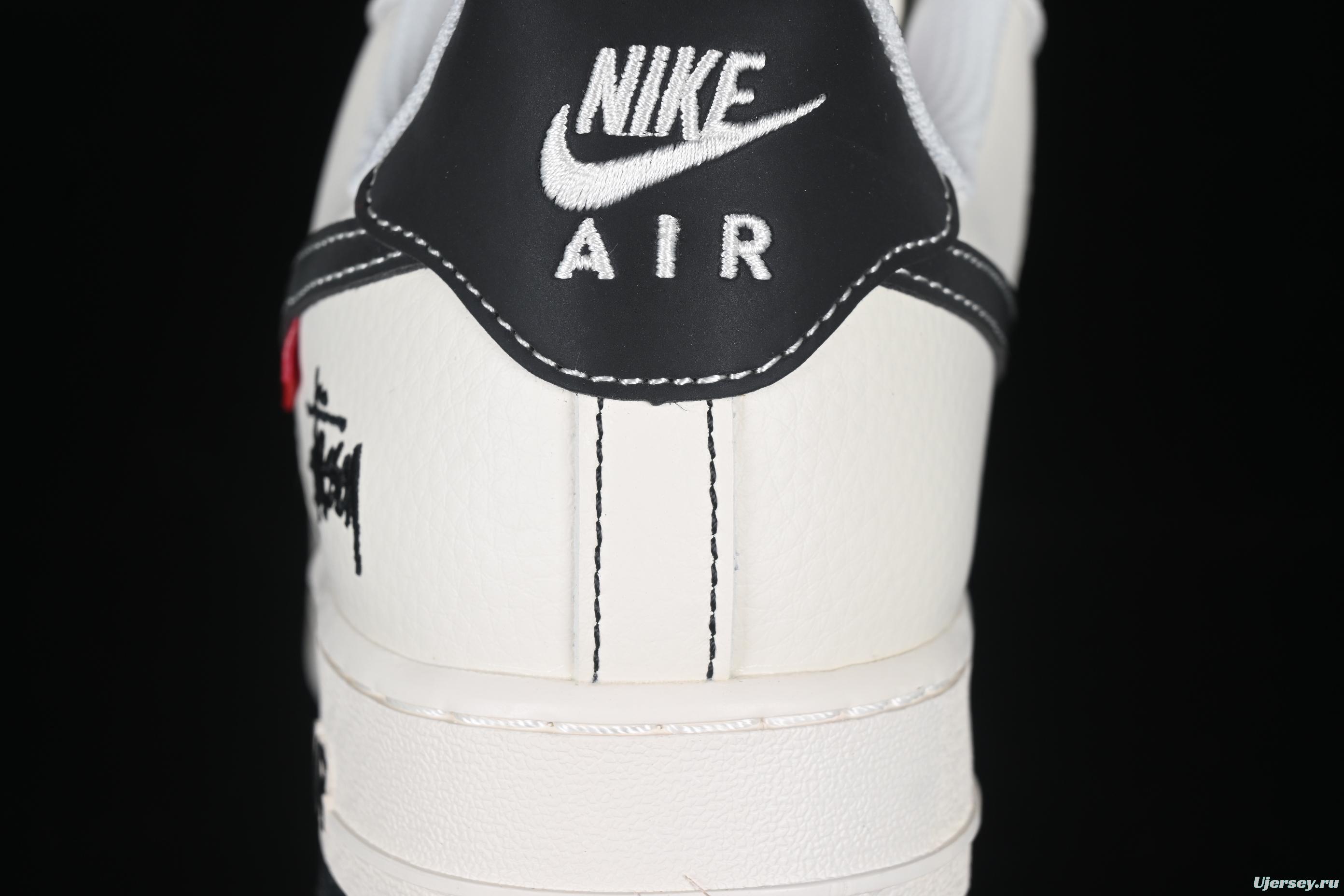 Nike Air Force 1 '07 Low Stussy Collaboration Black Dual-Tone Embroidery Casual Sneakers - HH7518-036