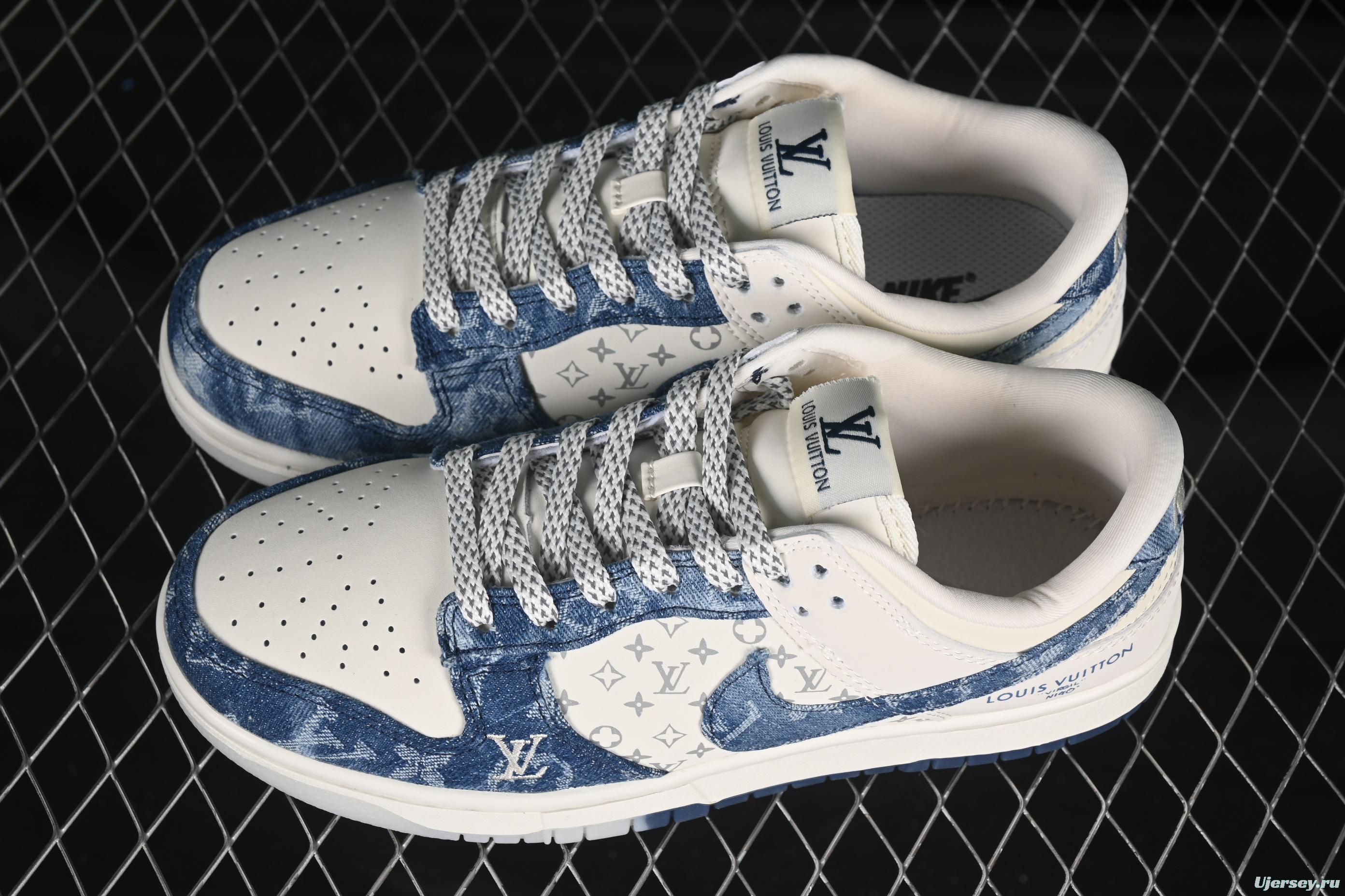 Nike SB Dunk Low LV Collaboration V Blue Denim Anniversary High-End Custom Low-Top Casual Skate Shoes - CH8311-287