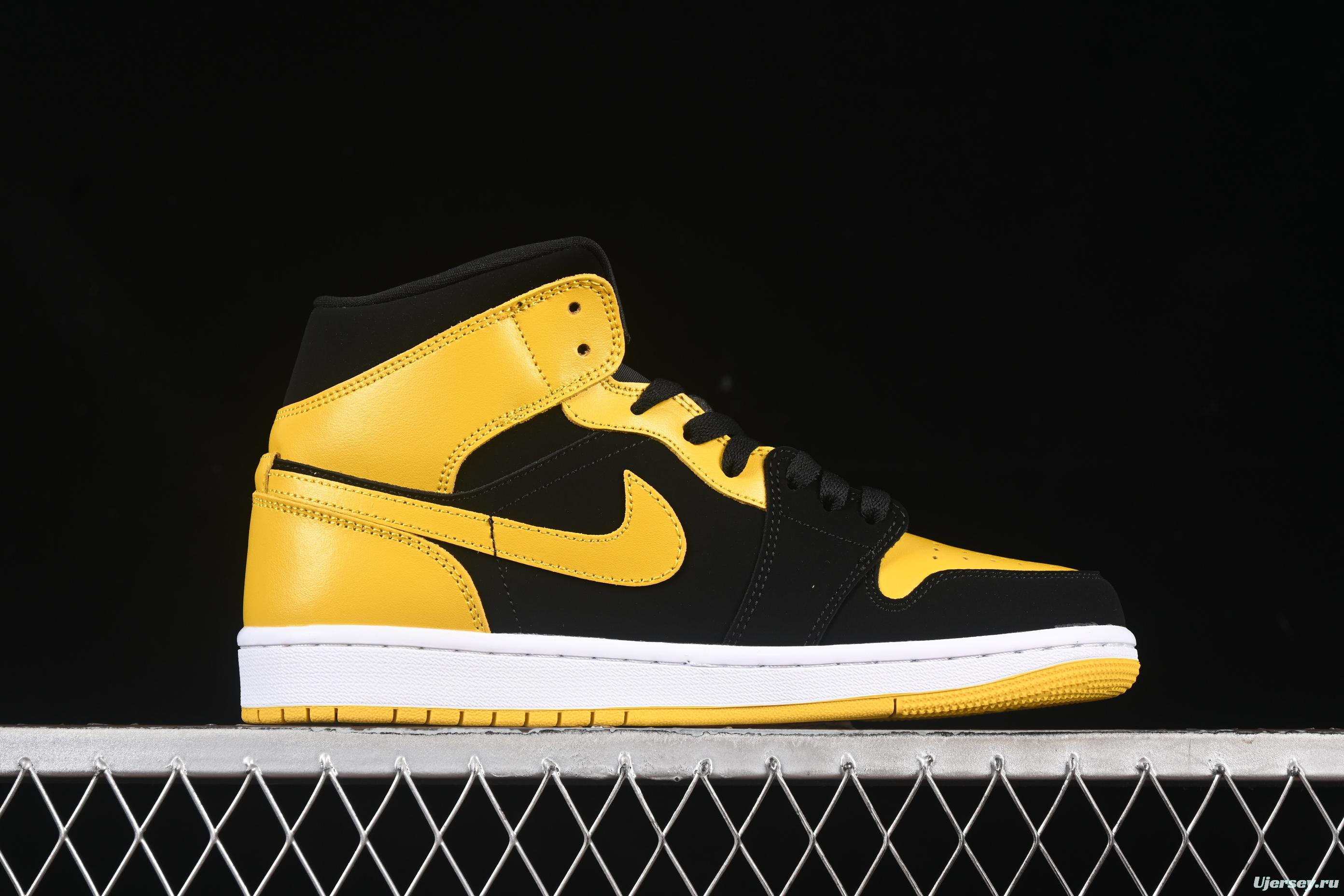 Nike Air Jordan 1 Mid AJ1 Black Yellow Mid-Top Casual Sneakers - HJ6654-071