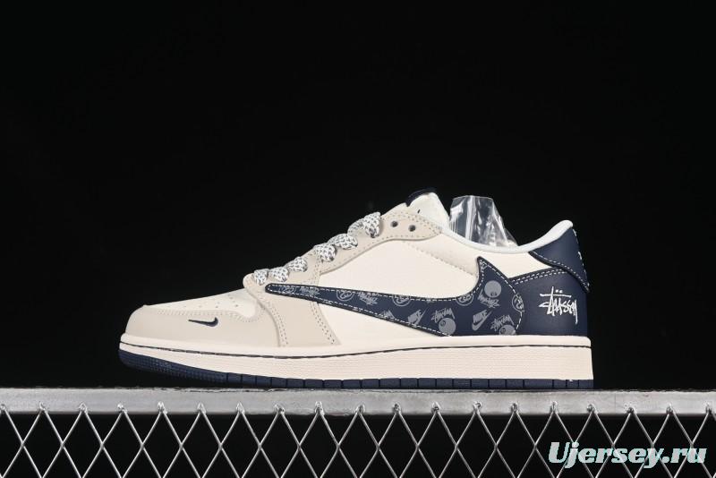 Nike Travis Scott x Fragment Design x Air Jordan 1 Low OG SP AJ1 Retro Sneakers with Reverse Swoosh - JJ2508-551