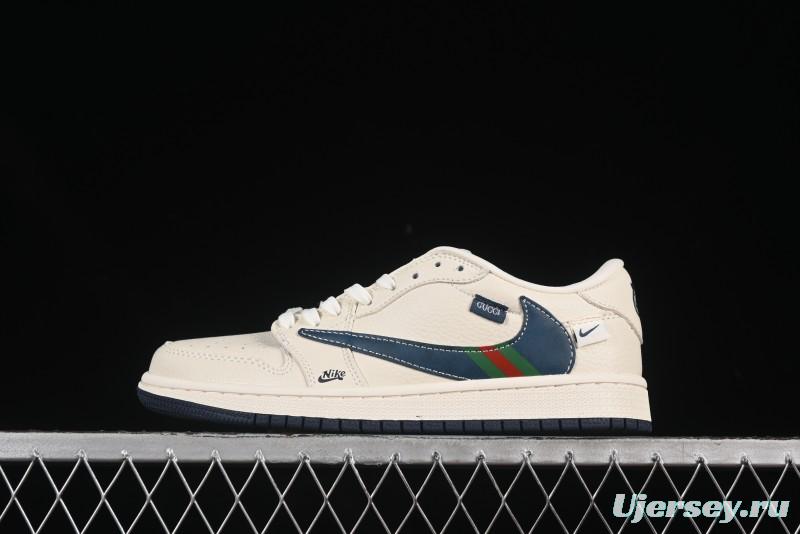 Nike Travis Scott x Fragment Design x Air Jordan 1 Low OG SP AJ1 Gucci Collaboration Green Red Stripe Swoosh Low-top Casual Sneakers - XS2024-027
