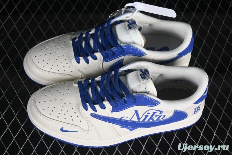 Nike Travis Scott x Fragment Design x Air Jordan 1 Low OG SP AJ1 Burberry Collaboration Low-Top Casual Sneakers - LD2025-007