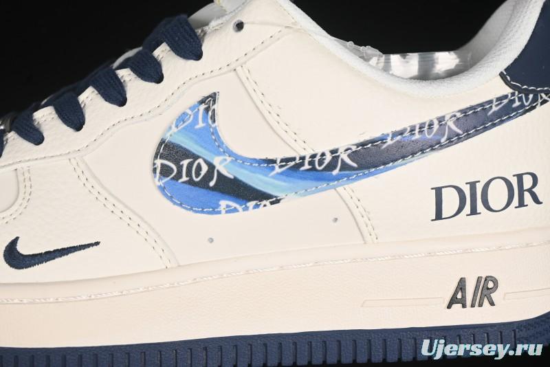 Nike Air Force 1 '07 Low Dior Collaboration Blue Iridescent Swoosh Casual Sneakers - XS1958-569