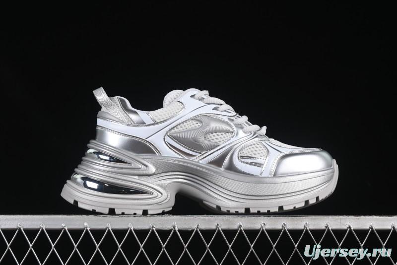 GG-CC Chunky Low Casual Fashion Sneakers with Thick Sole and Height Increasing Design - 2607 Silver