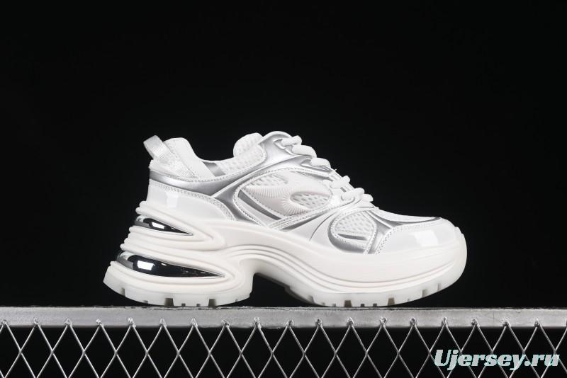 GG-CC Chunky Low Casual Fashion Sneakers with Thick Sole and Height Increasing Design - 2607 White