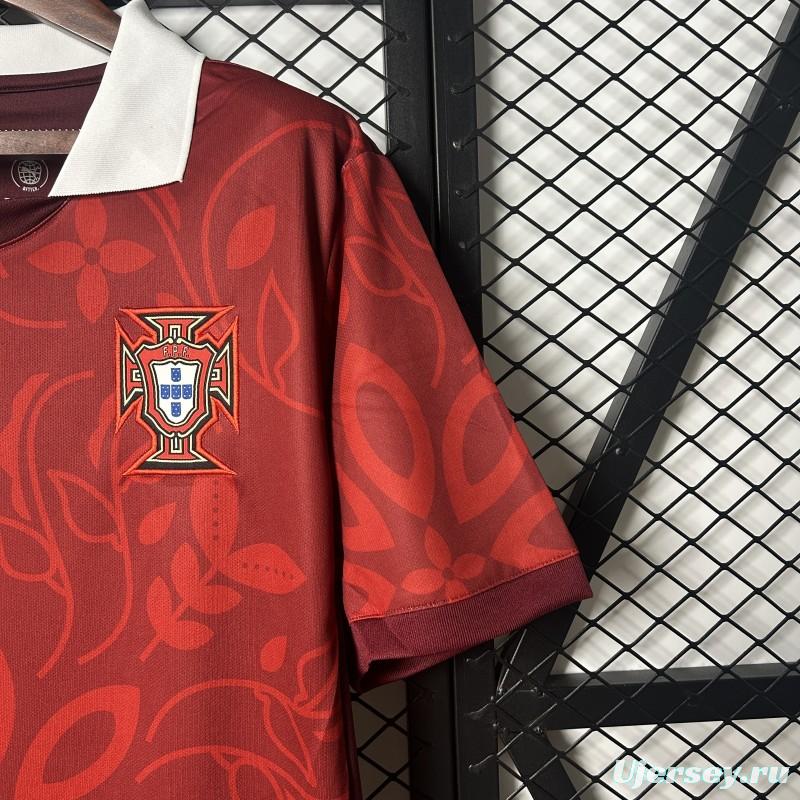 2025 Portugal National Team Burgundy with Floral Pattern Jersey